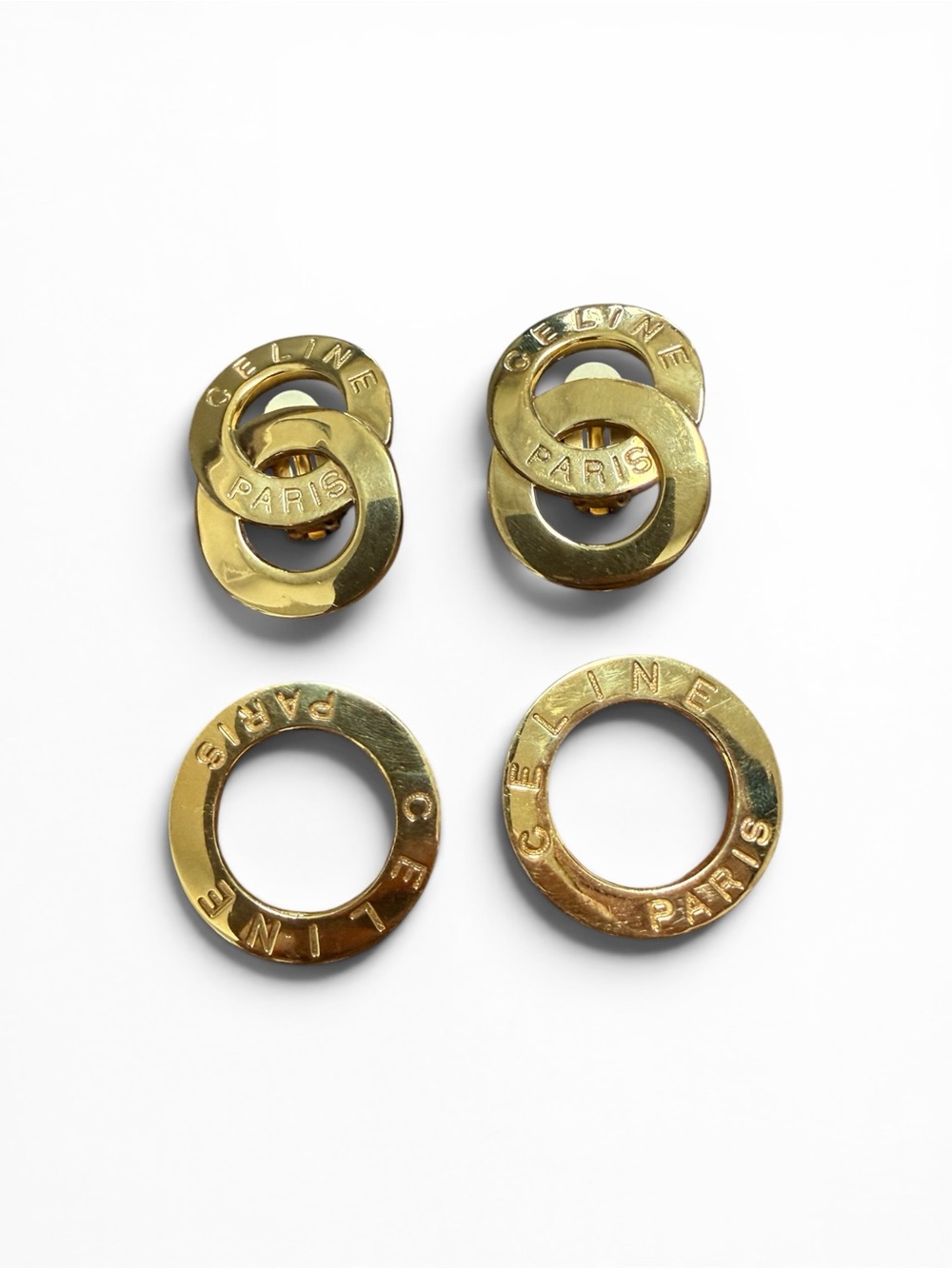 Rare Vintage Celine Gold-tone Triple Round Motif Earrings - Picture 5 of 7
